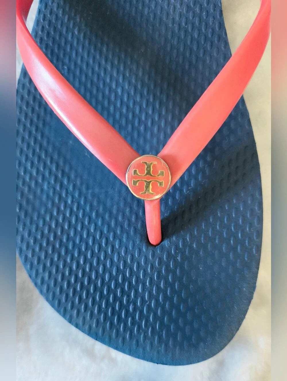 Tory Burch Navy and Red Flip Flops